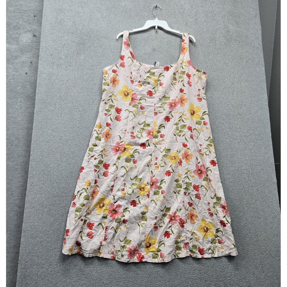 Old Navy Women Dress 2XL Pink Floral Midi Fit & Flare Cottagecore Linen Blend